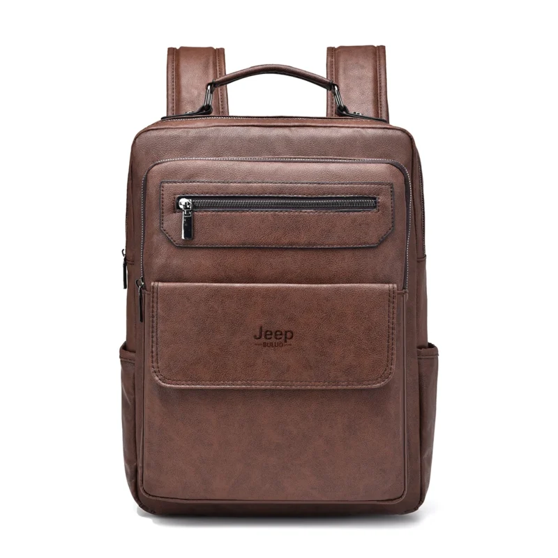 Premium Brown Split Leather Laptop Backpack with 15.6-inch Compartment Waterproof Urban Design - Image 7