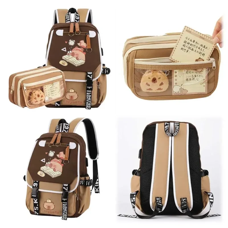 Cute Capybara Nylon Canvas Laptop Backpack with Large Capacity for School and Travel