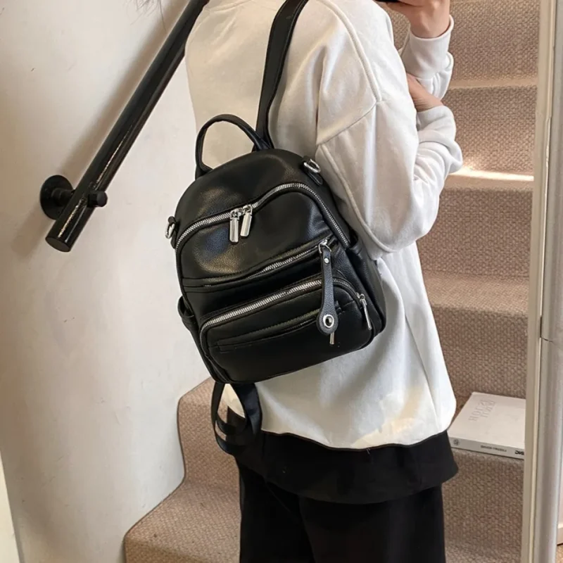 Soft Leather Women's Fashion Backpack with Multiple Compartments for Daily Travel - Image 2