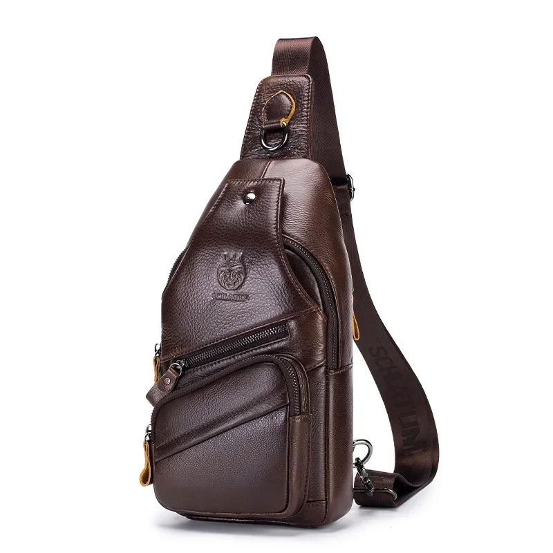 Premium cowhide leather men's chest bag with anti-theft crossbody design