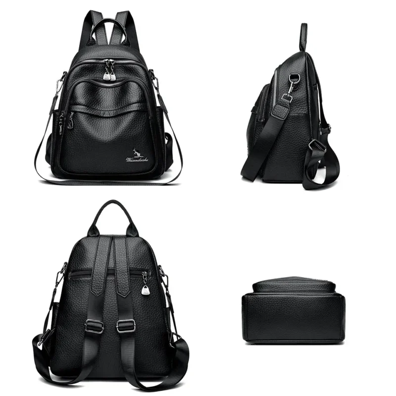Premium Soft Leather Women's Backpack Multi-functional School Bag with Multiple Compartments - Image 5