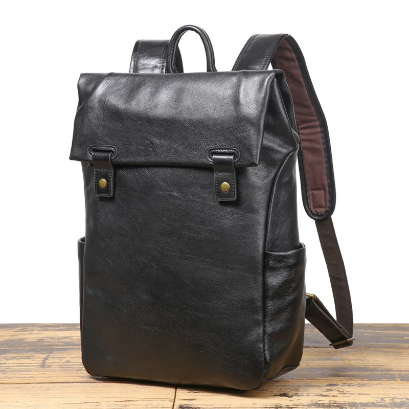 Premium Full-Grain Cowhide Leather Backpack with Laptop Compartment for Travel and School - Image 2