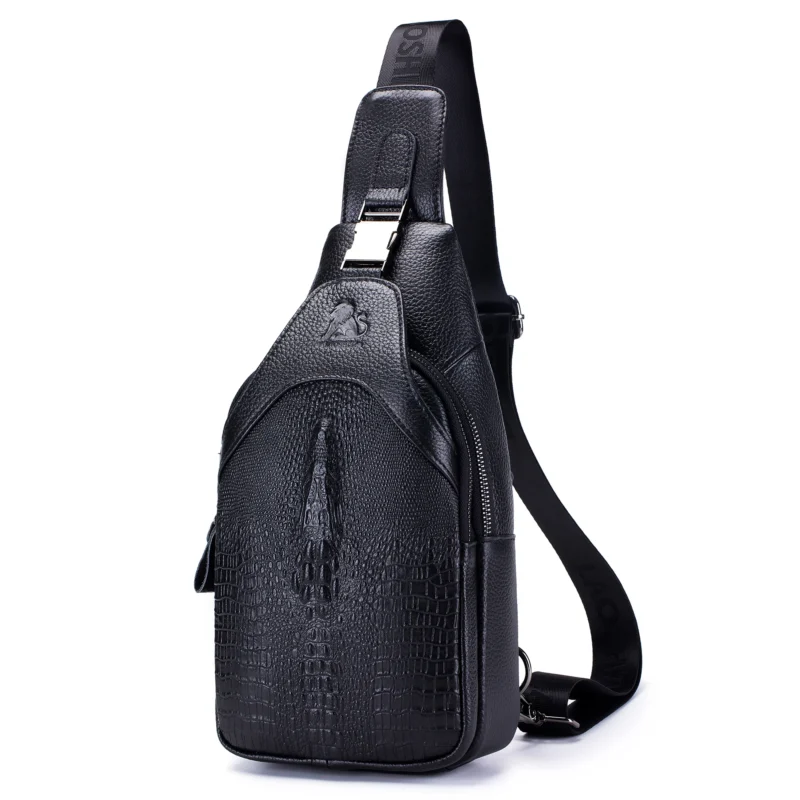 Premium Crocodile Pattern Leather Men's Crossbody Chest Bag with USB Charging Port - Image 8