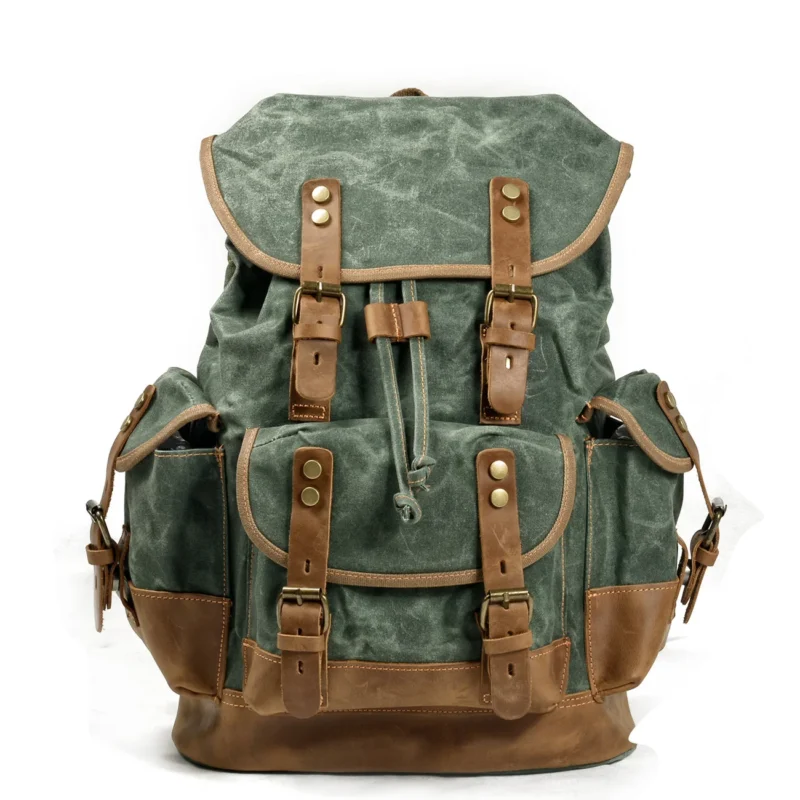 Vintage Canvas Leather Backpack Large Capacity Outdoor Travel Hiking Daypack with Laptop Compartment - Image 17