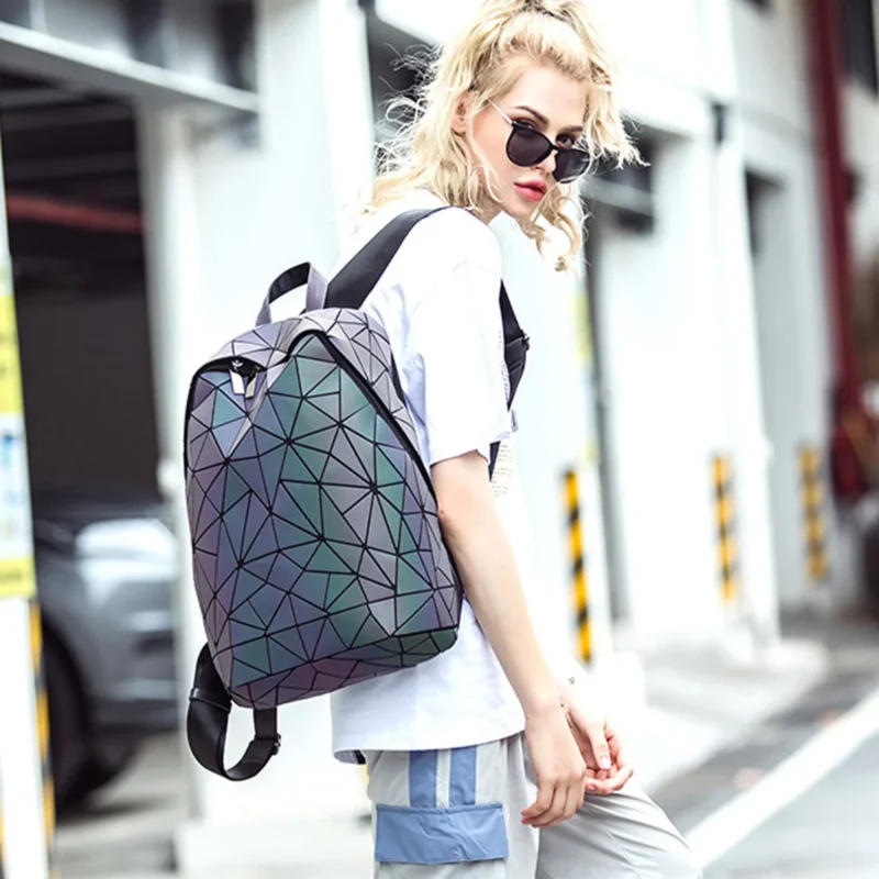 Holographic Geometric Laser Diamond PU Leather Women's Fashion Backpack with Glow-in-the-Dark Design - Image 6