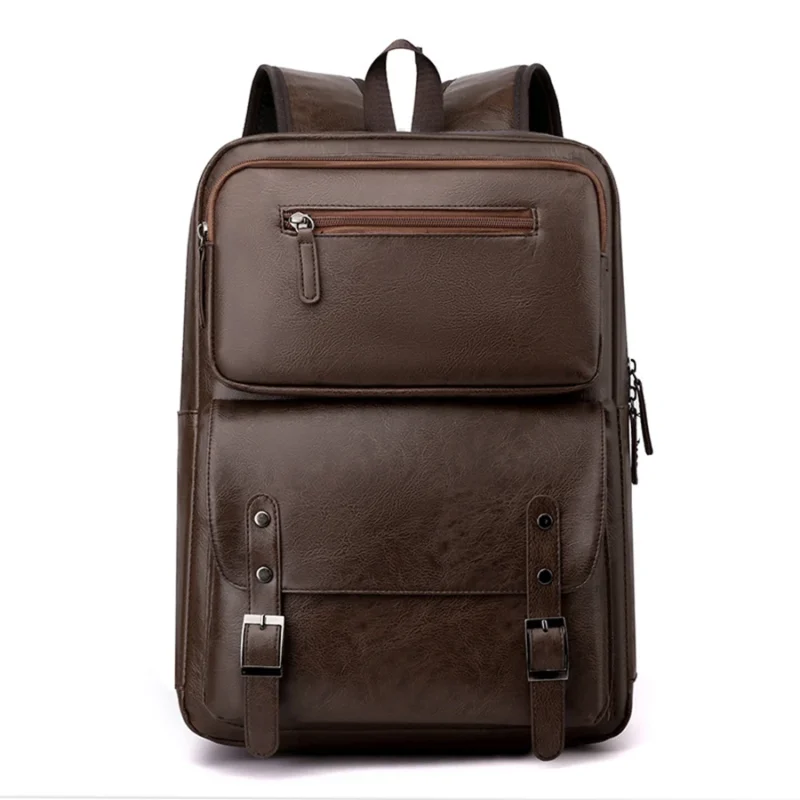 Premium PU Leather Men's Laptop Backpack with Multiple Compartments for School and Travel - Image 9