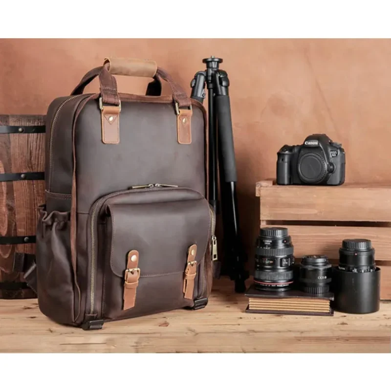 Premium Brown Nylon Multi-Compartment Photography Backpack with Tripod Holder - Image 6