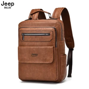 Premium Brown Split Leather Laptop Backpack with 15.6-inch Compartment Waterproof Urban Design