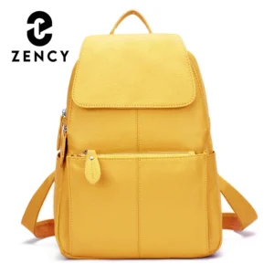 Premium Yellow Genuine Leather Women's Travel Backpack with Multi-Compartment Design