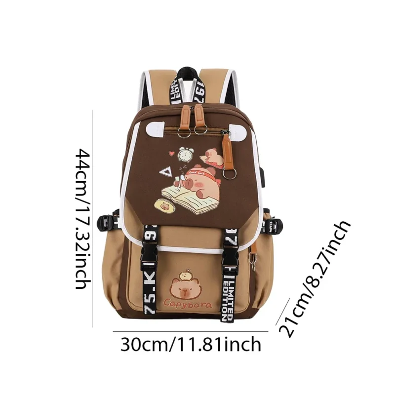 Cute Capybara Nylon Canvas Laptop Backpack with Large Capacity for School and Travel - Image 7