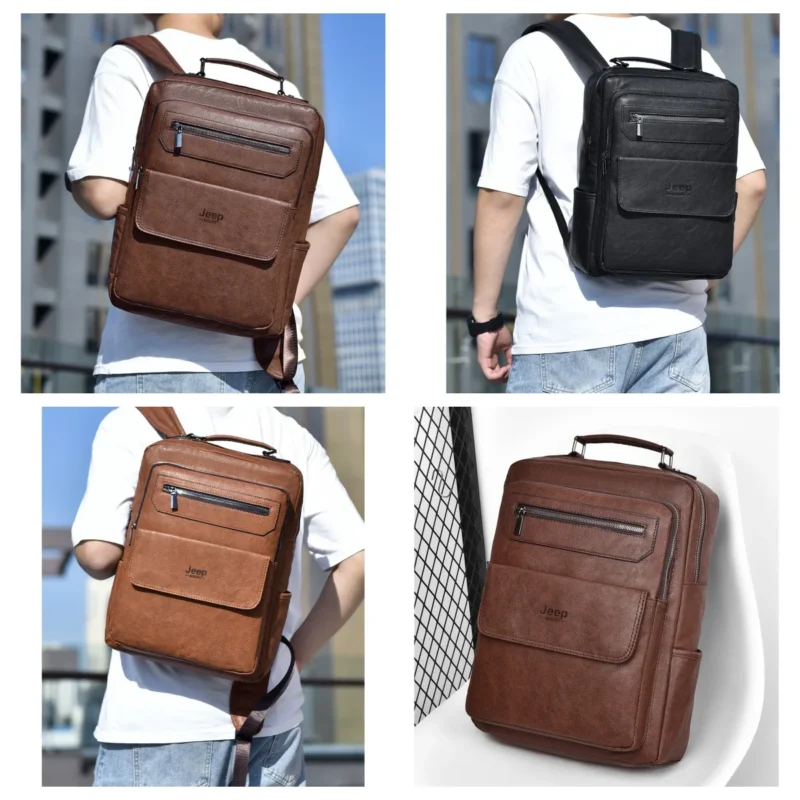 Premium Brown Split Leather Laptop Backpack with 15.6-inch Compartment Waterproof Urban Design - Image 2