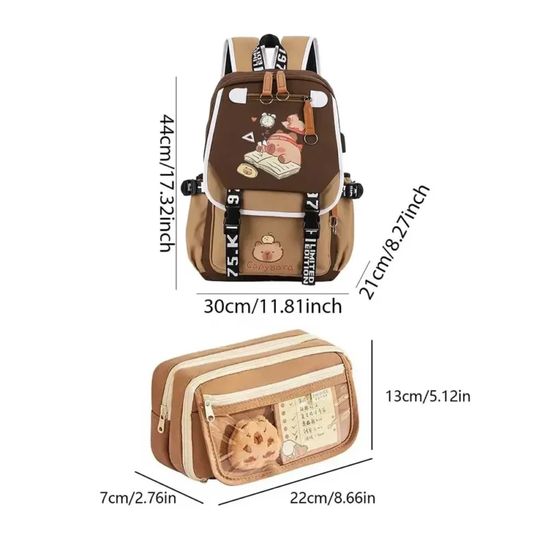 Cute Capybara Nylon Canvas Laptop Backpack with Large Capacity for School and Travel - Image 5