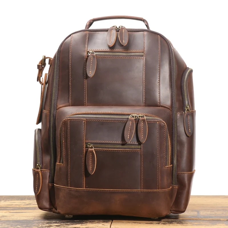 Premium Crazy Horse Leather Travel Backpack with Laptop Compartment and Large Capacity - Image 8