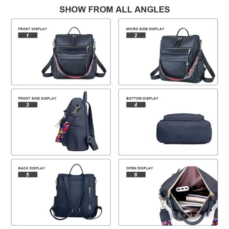 Versatile Black Nylon Women's Convertible Backpack Purse with Multi-Compartment Design - Image 3