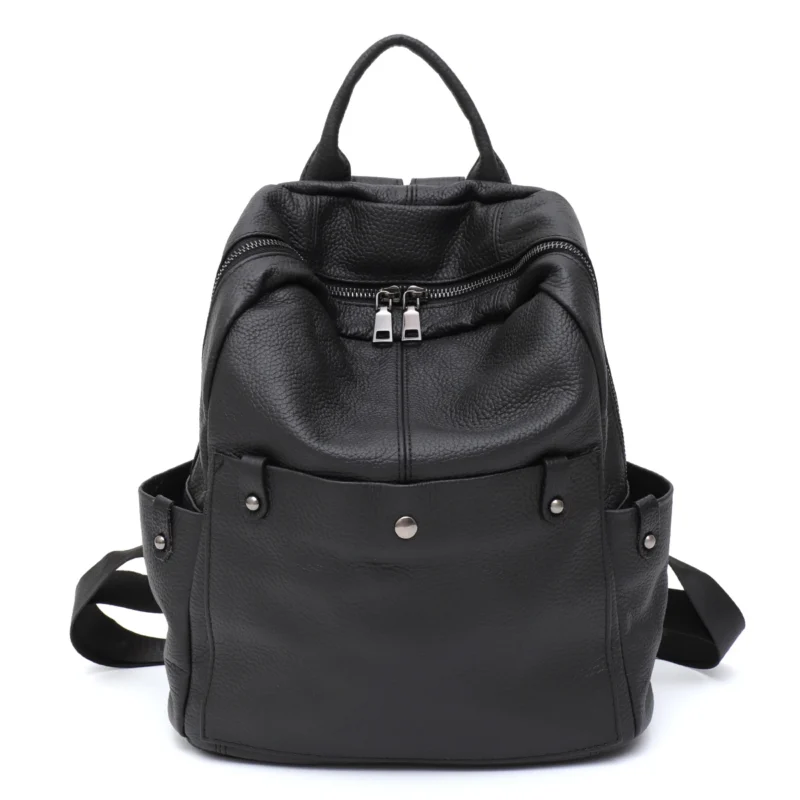 Premium Genuine Cowhide Leather Backpack Unisex Compact Multi-Pocket Casual Daypack for Travel and Everyday Use - Image 8