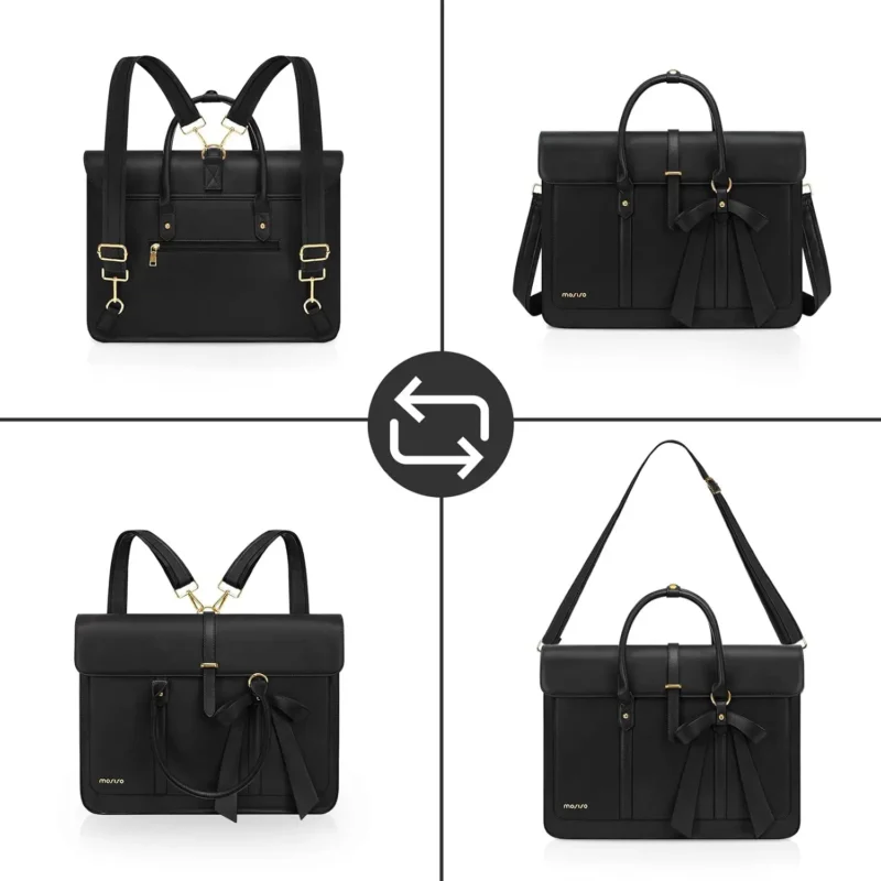Premium PU Leather Laptop Backpack for Women 15-16 Inch Waterproof Computer Bag with Multiple Compartments - Image 6