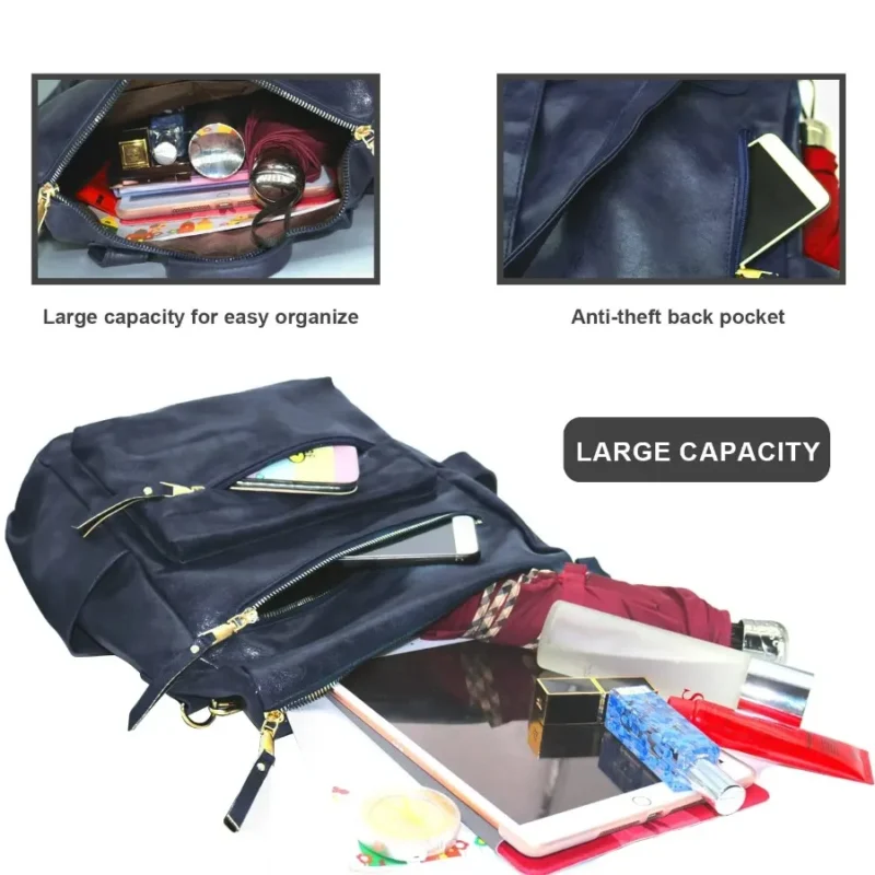 Versatile Black Nylon Women's Convertible Backpack Purse with Multi-Compartment Design - Image 5
