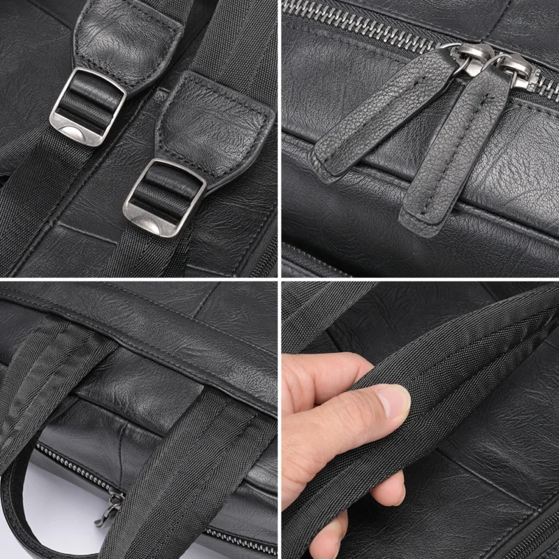 Premium Full Grain Cowhide Leather Men's Laptop Backpack 14-Inch Business Travel Bag with Multiple Compartments - Image 4