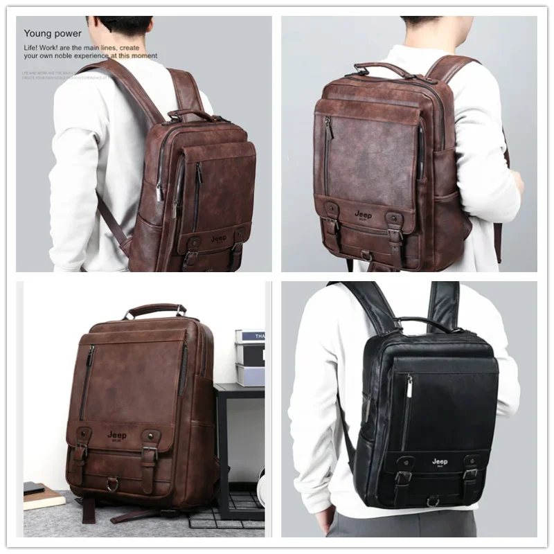 Premium Split Leather Men's Business Backpack with 15.6" Laptop Compartment - Image 3