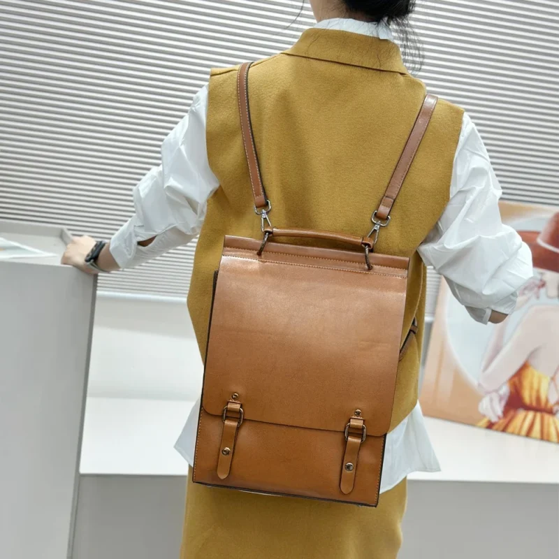 Premium Cowhide Leather Women's Convertible Backpack Purse with Multi-Compartments for Everyday Use - Image 3