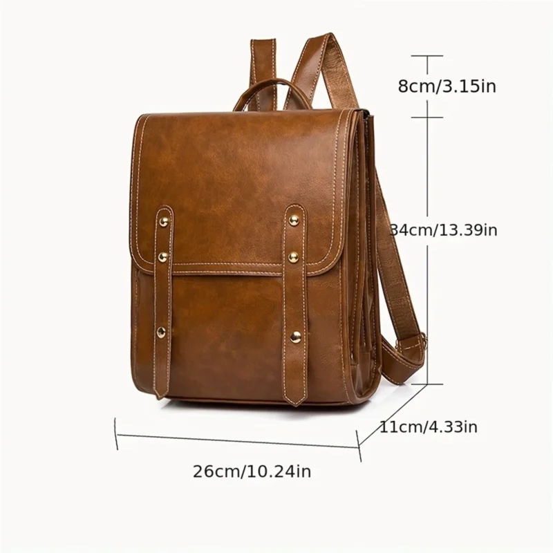 Vintage Brown Vegan Leather Laptop Backpack Multi-Purpose Daypack for Men and Women - Image 6