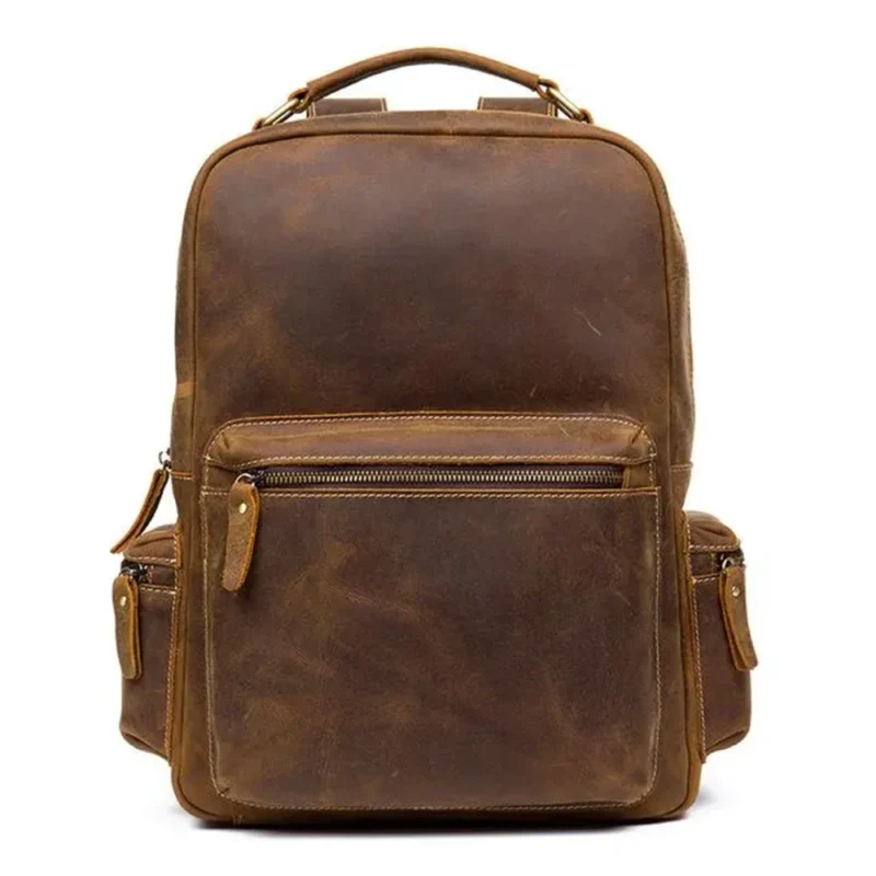 Vintage Crazy Horse Genuine Leather Travel Backpack with Laptop Compartment - Image 2