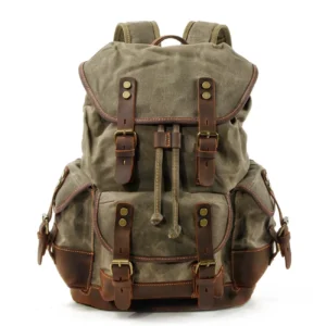 Vintage Canvas Leather Backpack Large Capacity Outdoor Travel Hiking Daypack with Laptop Compartment