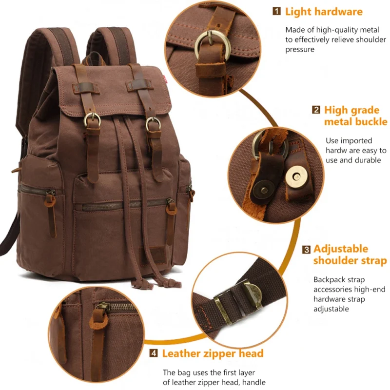 Vintage Canvas Unisex Laptop Backpack with 36-55L Capacity and Multiple Compartments - Image 5