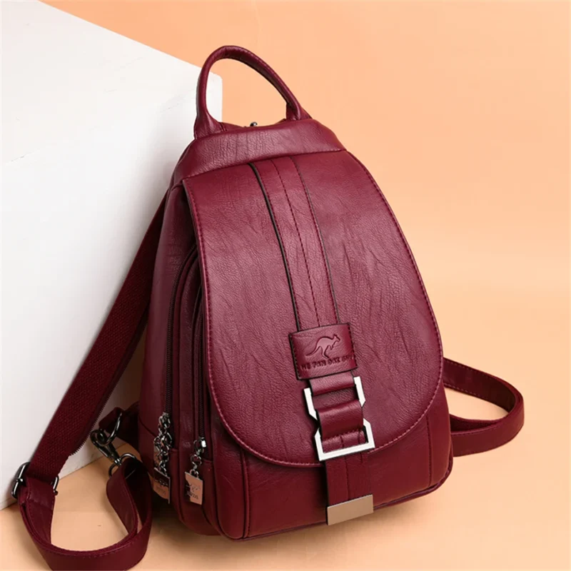 Premium Soft Leather Women's Backpack with Multiple Storage Compartments for School and Travel