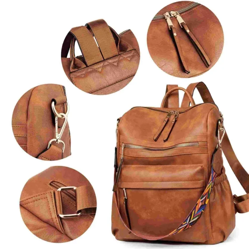 Premium Brown Faux Suede Women's Anti-theft Fashion Backpack for School and Everyday Use - Image 4