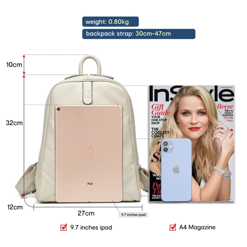 Premium Genuine Cow Leather Women's Fashion Backpack with Multiple Compartments for Travel and School - Image 4