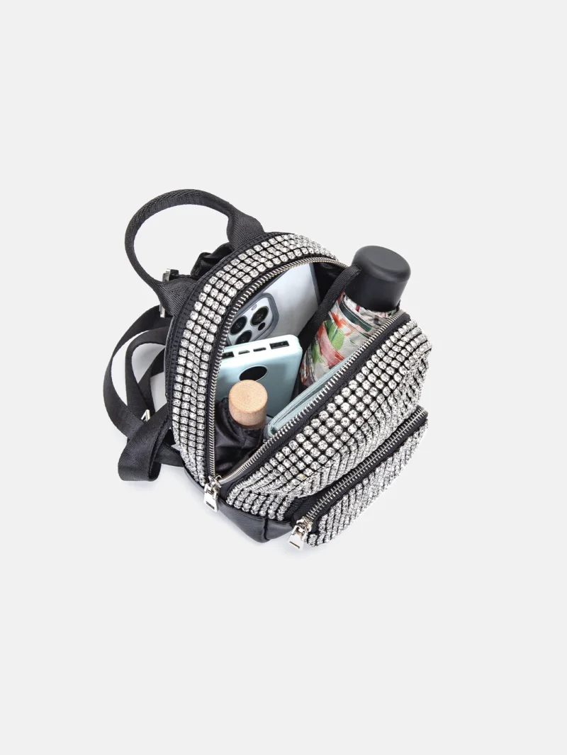 Rhinestone Mini Leather Backpack for Women - Fashion Sparkle Purse with Soft Handle - Image 4