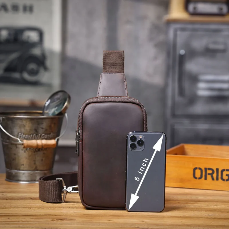 Premium Full Grain Leather Chest Sling Bag Men's Crossbody Daypack with Large Capacity - Image 3