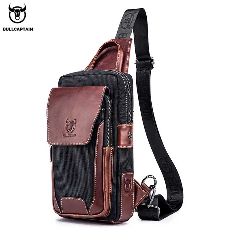 Professional man with leather sling backpack for daily commute