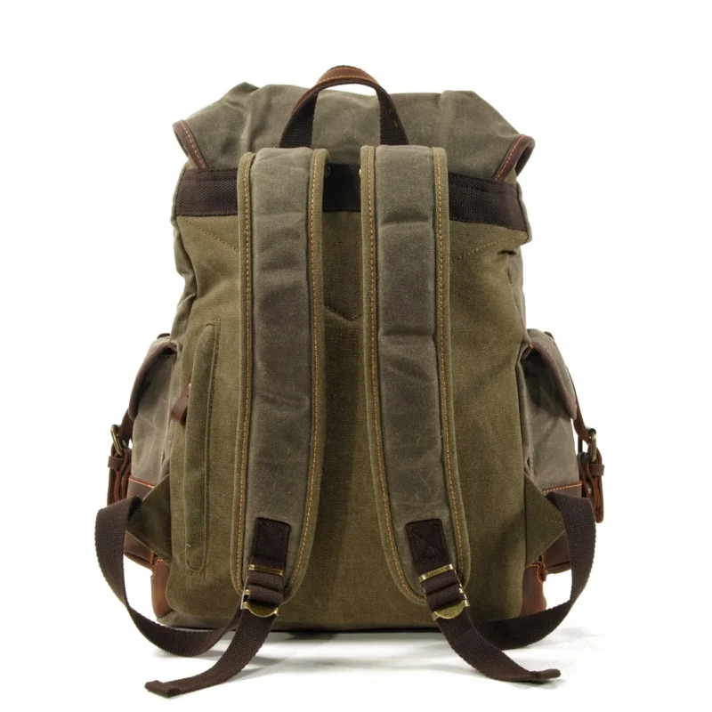 Vintage Canvas Leather Backpack Large Capacity Outdoor Travel Hiking Daypack with Laptop Compartment - Image 3