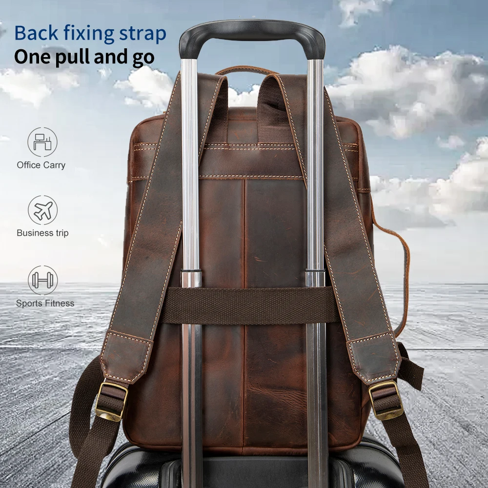 Ergonomic leather commuter backpack with padded straps for daily comfort