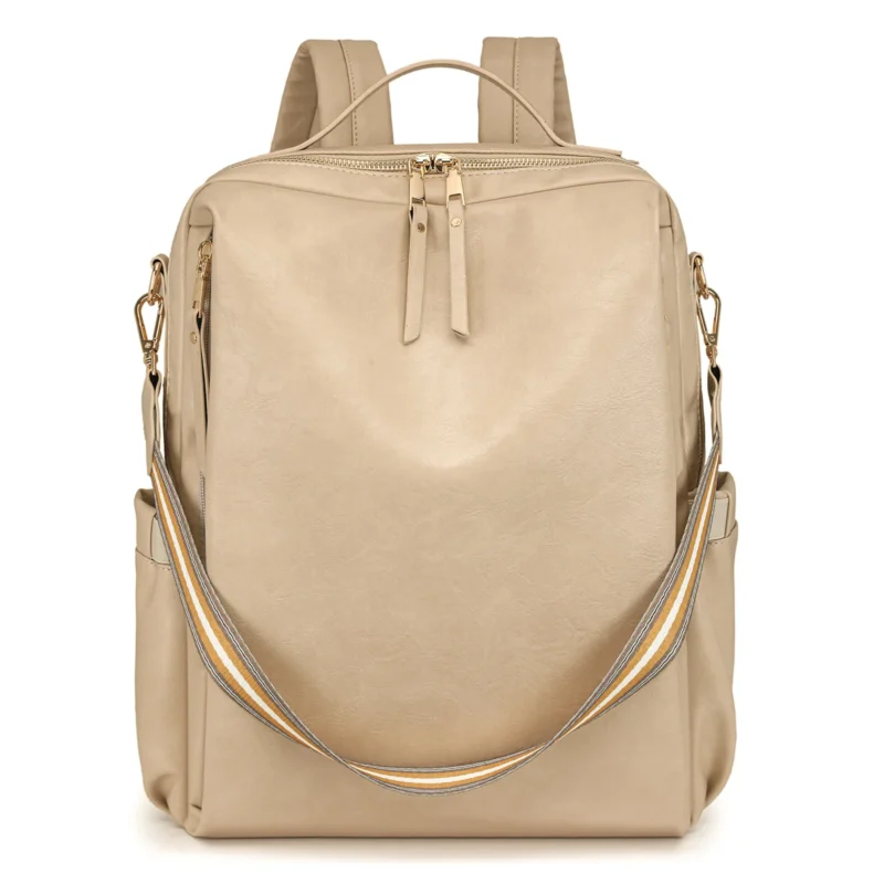 Vintage Brown Leather Women's Backpack with Multiple Compartments and Laptop Storage - Image 8