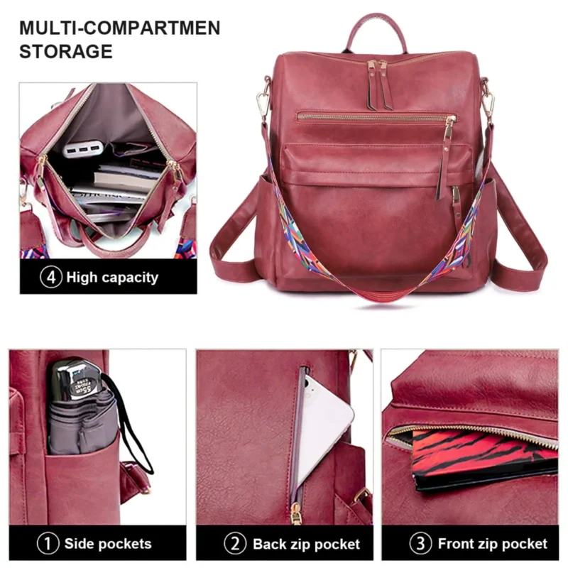 Premium Vintage Leather Women's Convertible Backpack Purse with Multiple Compartments - Image 3