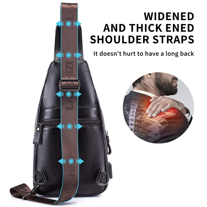 Premium Crocodile Pattern Leather Men's Crossbody Chest Bag with USB Charging Port - Image 5