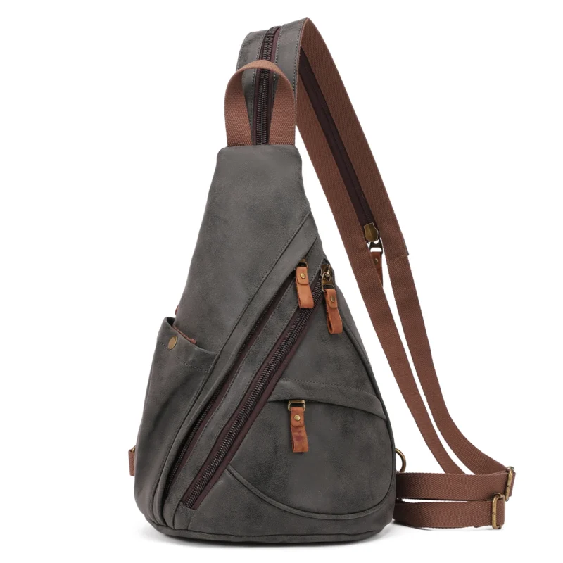 Premium PU Leather Crossbody Sling Backpack Unisex Casual Daypack with Multiple Compartments - Image 7
