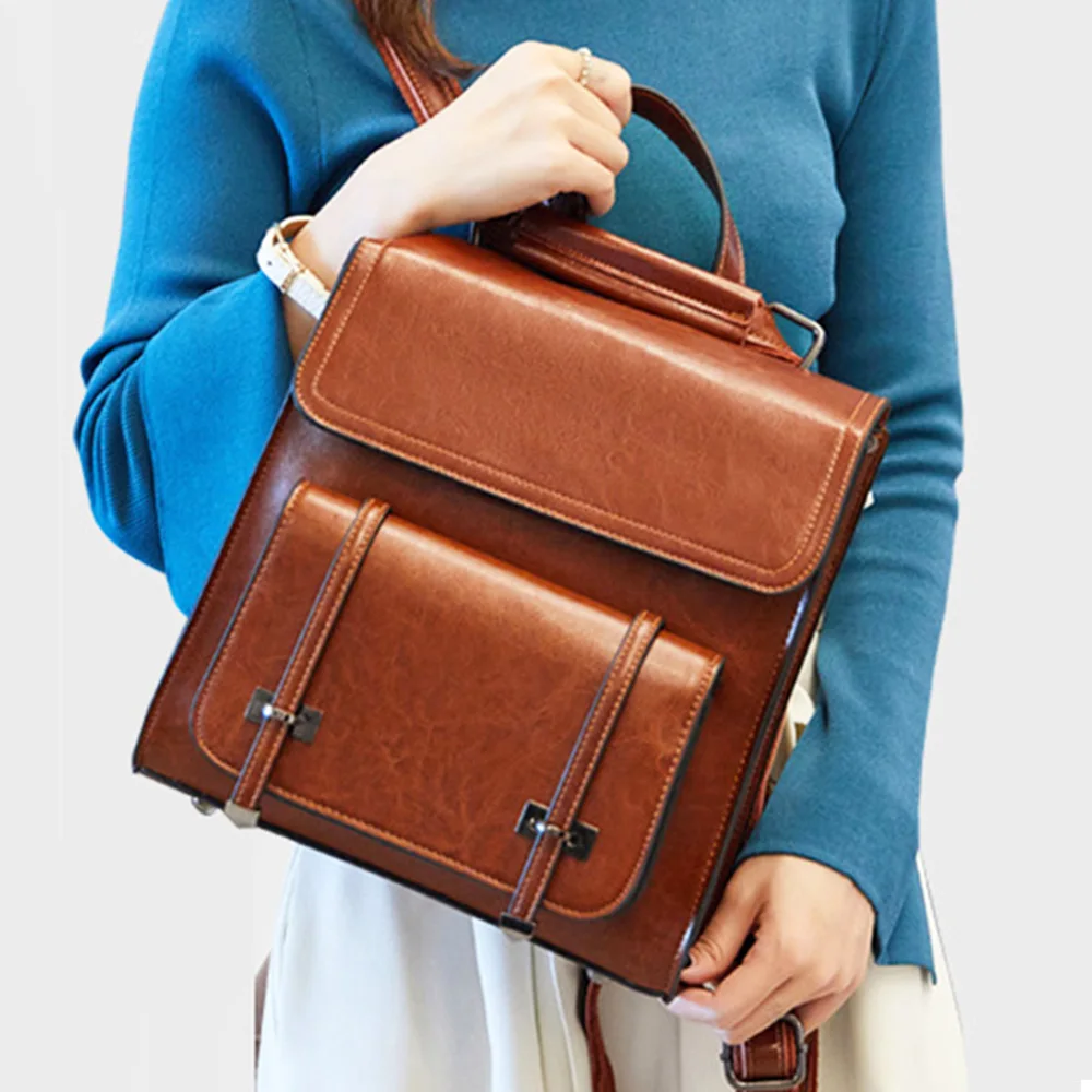 Stylish leather convertible backpack transitioning to elegant shoulder bag mode