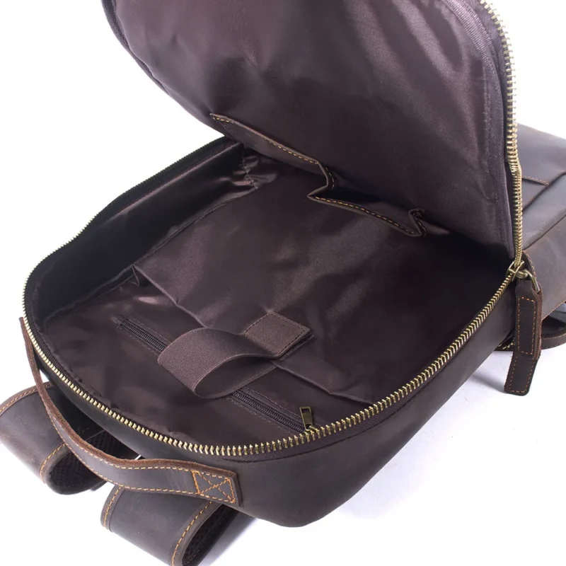 Vintage Crazy Horse Genuine Leather Laptop Backpack with Multiple Compartments for Travel and Daily Use - Image 6