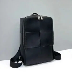 Premium Woven Leather Laptop Backpack with Multi-Compartment Design for Students and Professionals