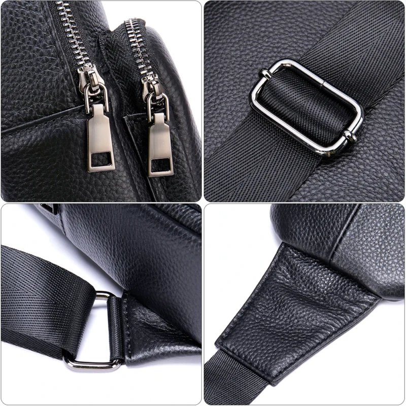 Premium Black Cowhide Leather Men's Sling Chest Bag with Multiple Compartments - Image 2