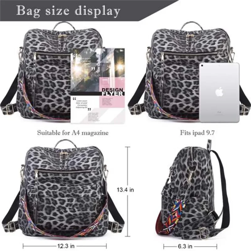 Split Leather Leopard Print Fashion Backpack Purse with Multi-Compartment Design for Women - Image 5