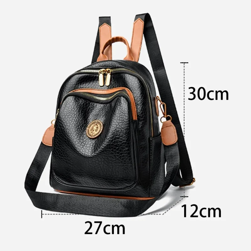 Premium PU Leather Women's Backpack with Multiple Pockets for School, Travel and Daily Use - Image 3
