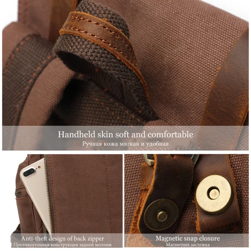 Vintage Canvas Unisex Laptop Backpack with 36-55L Capacity and Multiple Compartments - Image 6