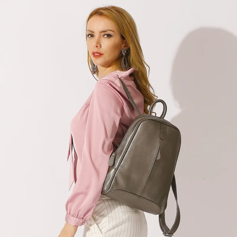 Premium Genuine Cow Leather Women's Fashion Backpack with Multiple Compartments for Travel and School - Image 2