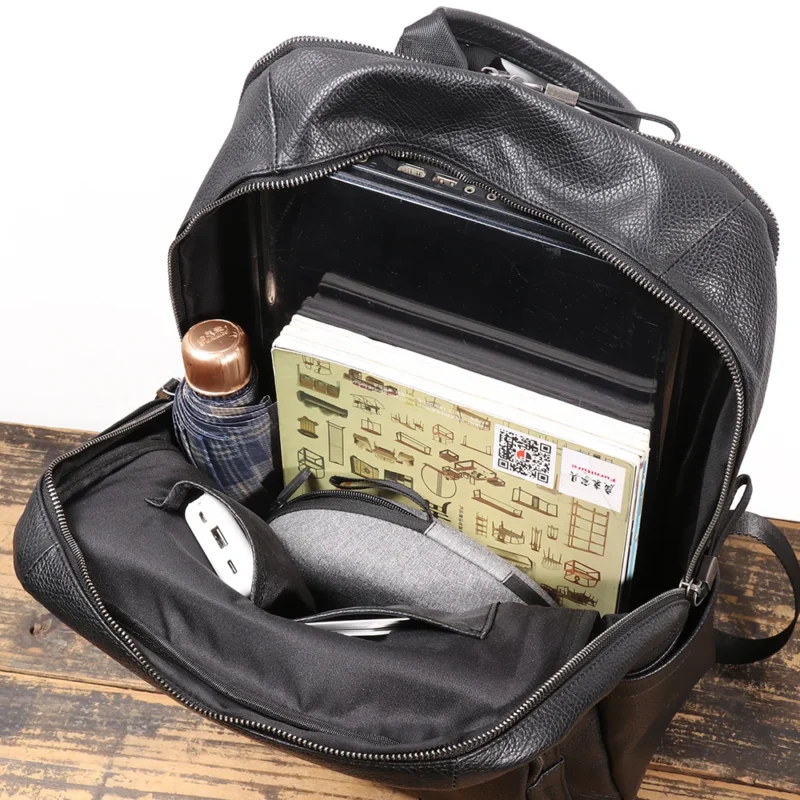 Premium Full Grain Leather Business Backpack with Laptop Compartment and Bison Pattern - Image 6