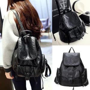 Premium Faux Leather Women's Drawstring Backpack with Large Capacity for Travel and Everyday Use